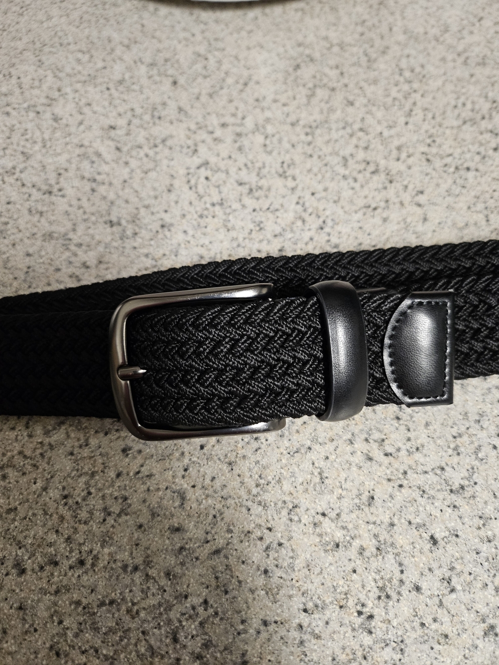Original Penguin Men's Braided Belt Black Stretch Elastic Genuine Leath. S 30-32